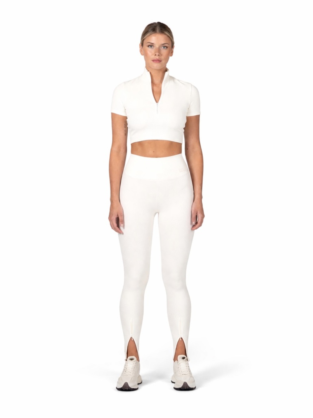 NAMA S (4-6) Toronto ribbed  Leggings 0432 ivory zipper split mid rise small